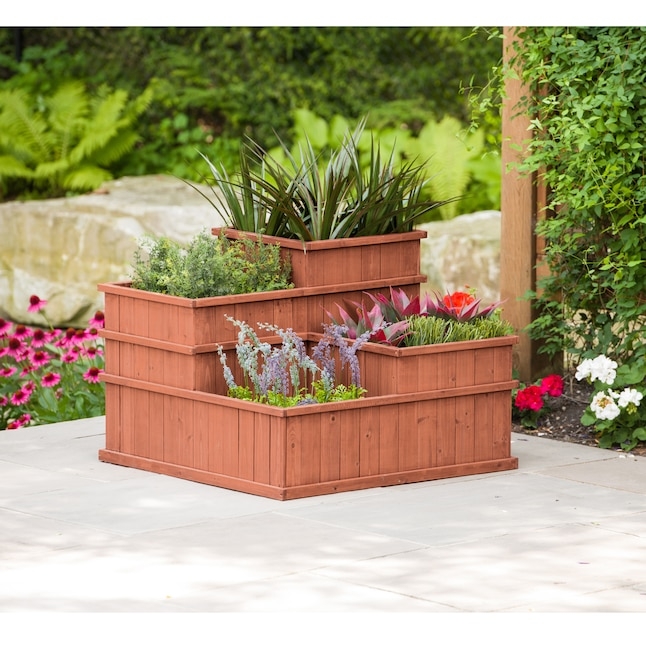 Wood Slat Planter, Rectangular Form. Rustic wooden garden container.
