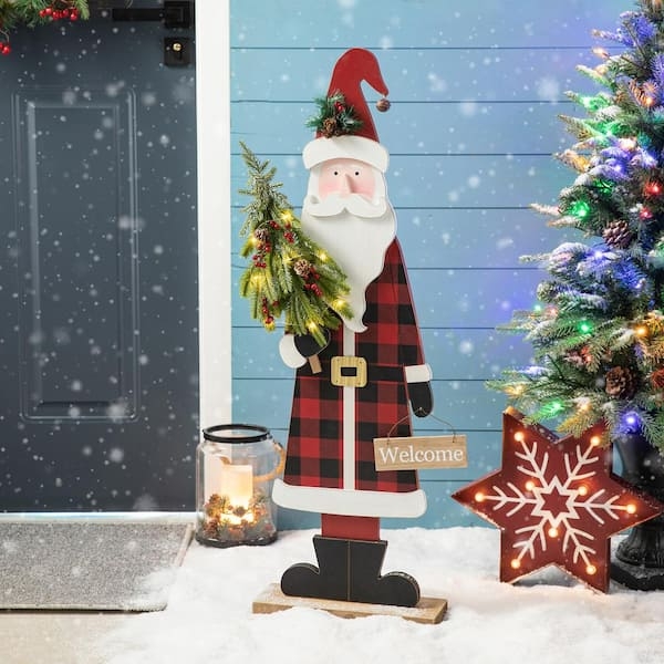 Wooden Christmas Yard Decoration, 36 Inch Cutout, Integrated Lights