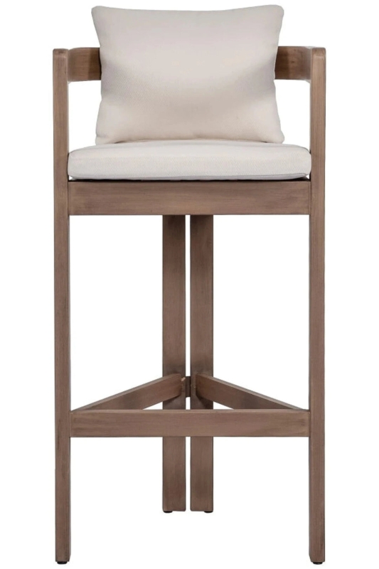 Woven Cord Outdoor Bar Stool Wood Toned Frame Transitional Poolside