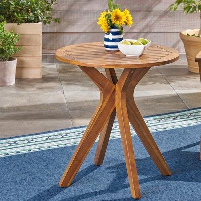 Woven Drum Outdoor Side Table, Dark Espresso Round Patio Accent