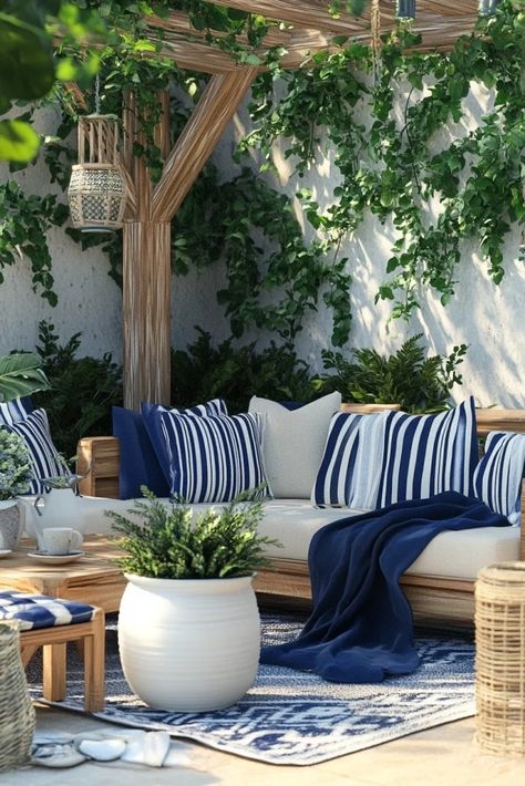 Woven Outdoor Sectional With Navy And Yellow Contrast For Patio Ideas