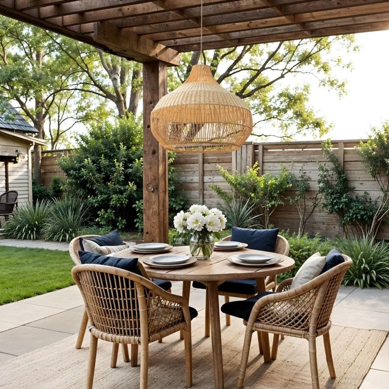 Woven Rattan Dome Pendant Light for Coastal Patio Lighting Ideas