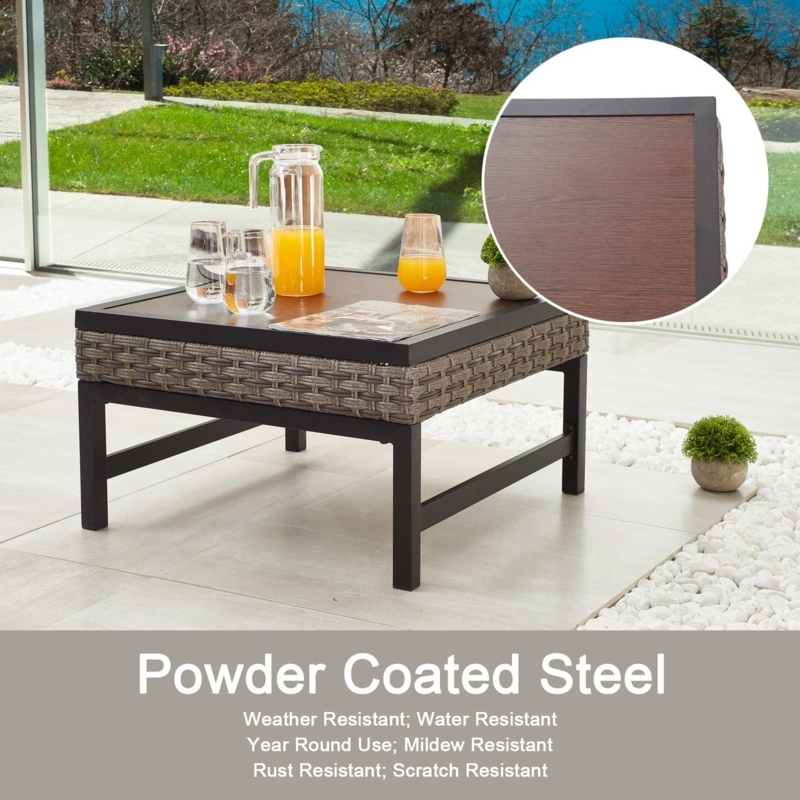 Woven Side Table Set Metal Frame Brown Black Square Coastal Patio