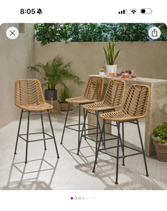Woven Wicker Barstools Kitchen Island Black Metal Legs