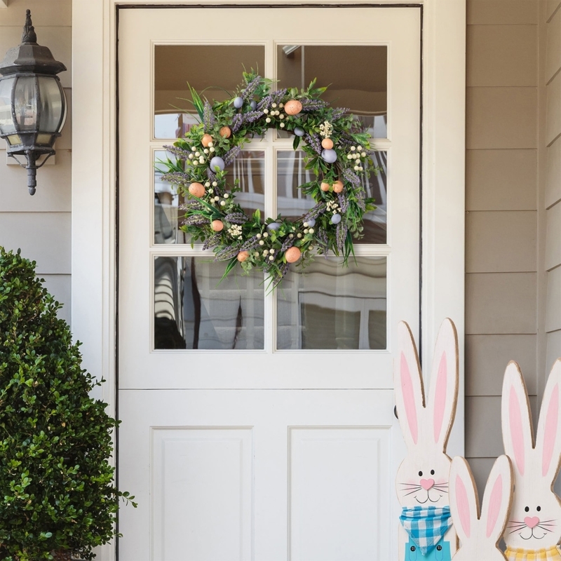 Wreath with Pastel Easter Eggs, Natural Twig Base, Artificial Foliage
