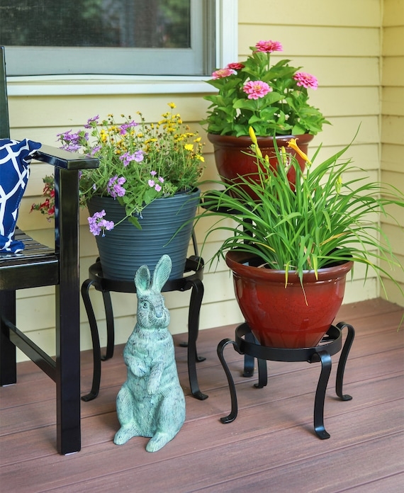 Wrought Iron Plant Stands with Scrollwork Detail and Nesting Design