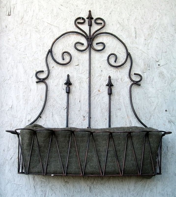 Wrought Iron Window Box, Black Metal, Spear Tip Design, Traditional