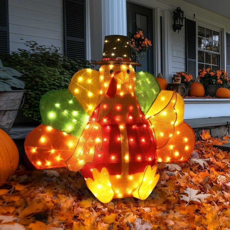 Yard Art 48-Inch Height Tinsel-Like Fabric LED Lighted Thanksgiving