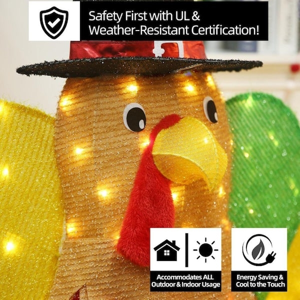 Yard Decoration, 48-Inch 3D Turkey with Warm White LEDs