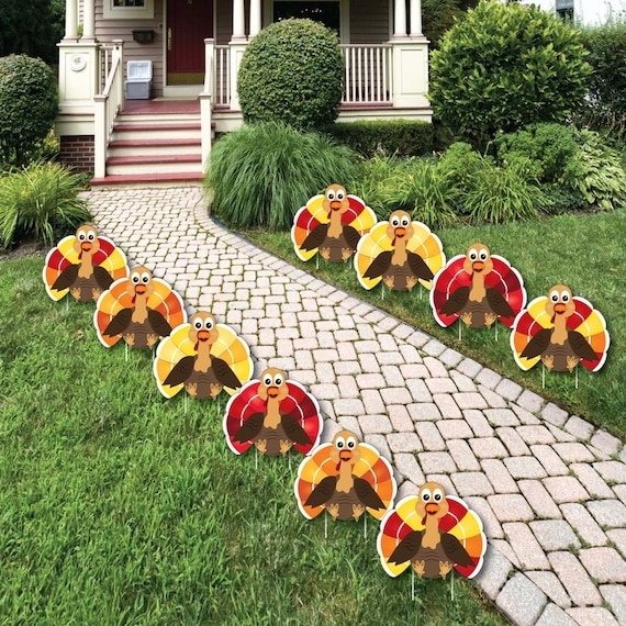 Yard Decoration Set, Flat Turkey Silhouettes with Stakes