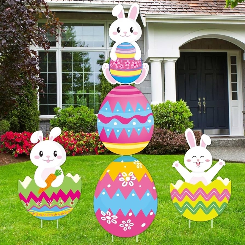 Yard Sign Set of 5, Oversized Design, Easter Theme, Vibrant Graphics