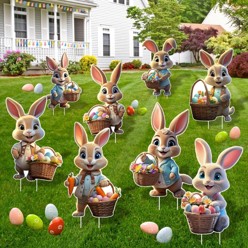 Yard Sign Set of 8, Multi-Piece Set, Easter Bunny Graphics, Lawn Install