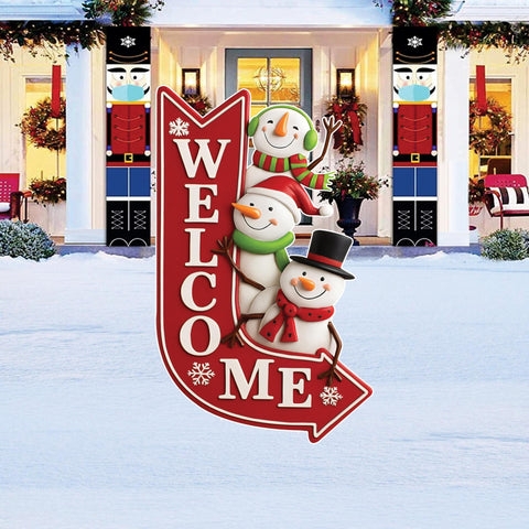 Yard Stake Snowman Arrow Shape Buffalo Check Bow Farmhouse Style