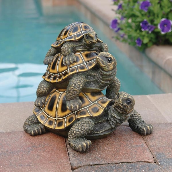 Yard Statue Stacked Turtles Realistic Sculpting Hand Painted Earthy