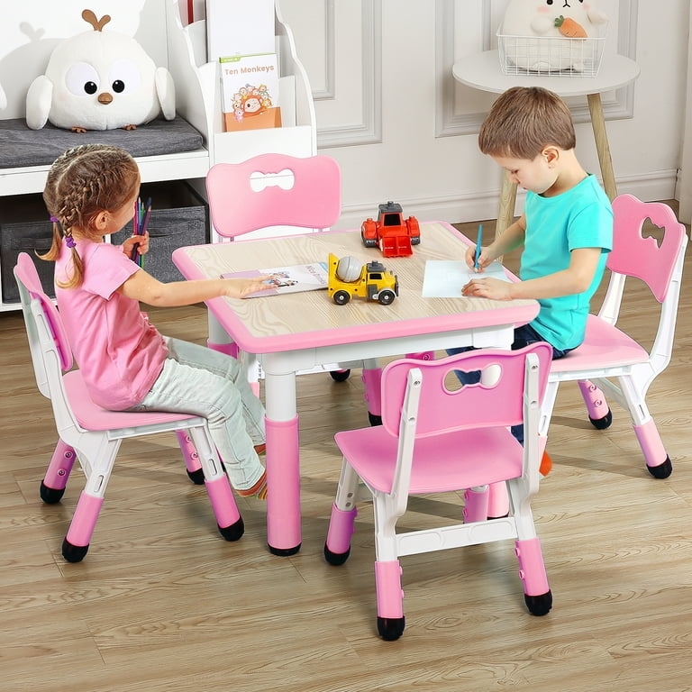 6 Seater Kids Play Table All Pink Design Adjustable Metal Legs