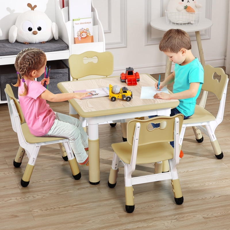 7-Piece Playroom Furniture Set Pink Adjustable Height Ergonomic