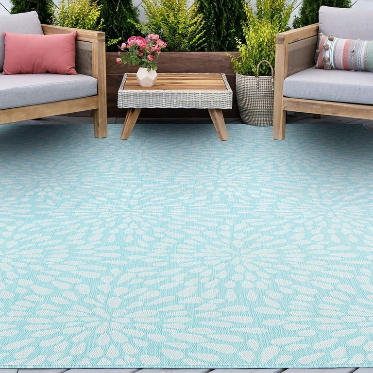8x10 Water Resistant, Large Indoor Outdoor Rugs for Patios, Front Door Entry, Entryway, Deck, Porch, Balcony | Outside Area Rug for Patio | Aqua,