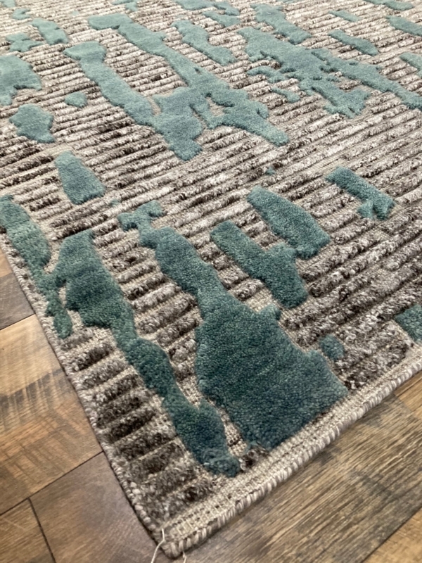Abstract Area Rug Charcoal Emerald Green High Low Pile Modern Living Room