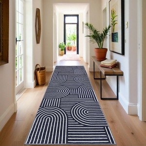 Abstract Area Rug, Contemporary Blue Stripes Low Pile Design