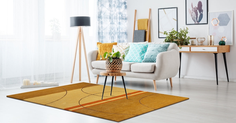 Abstract Geometric Area Rug, Oversized Design, Grey and Mustard Yellow