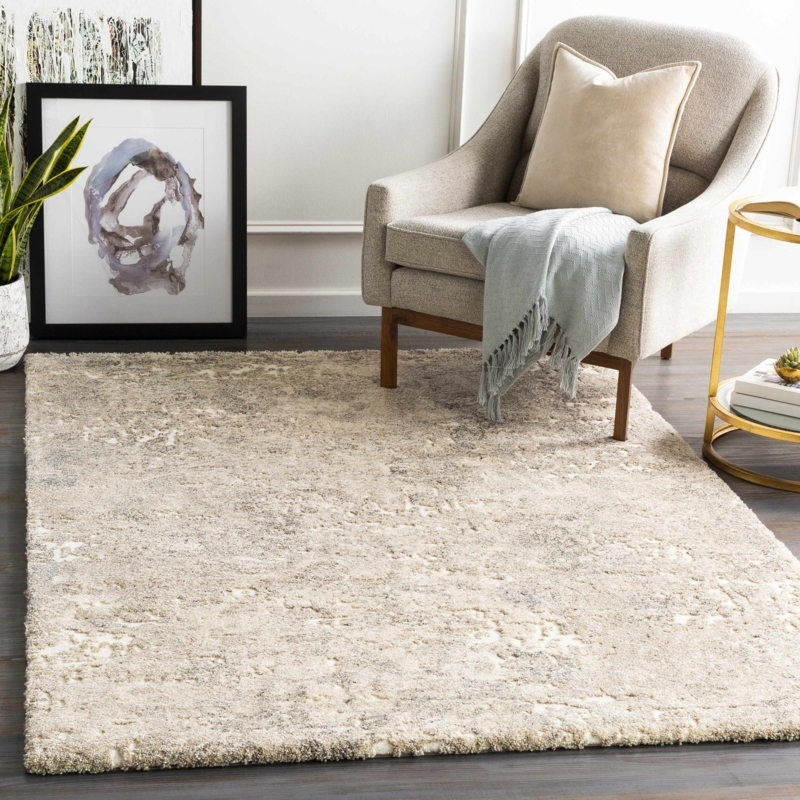 Abstract Ivory & Charcoal Area Rug with Carved High-Low Texture