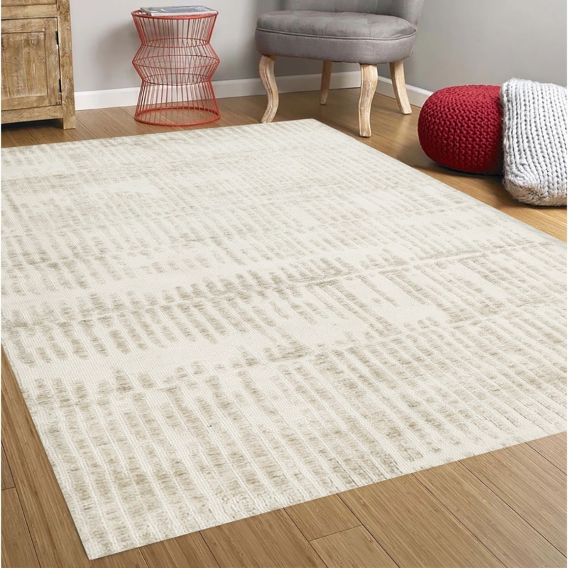 Abstract Stripes Area Rug Ivory Large Boho Minimalist
