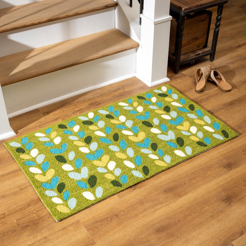 Accent Rug Repetitive Sprout Pattern Earthy Botanical Hooked Pile