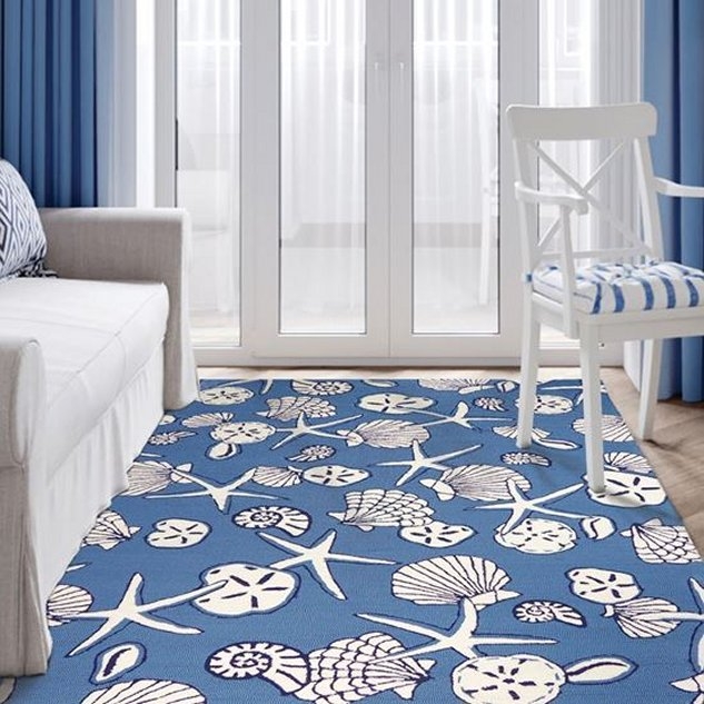 Accent Rug Seashell Spray Hand Hooked Nautical Navy