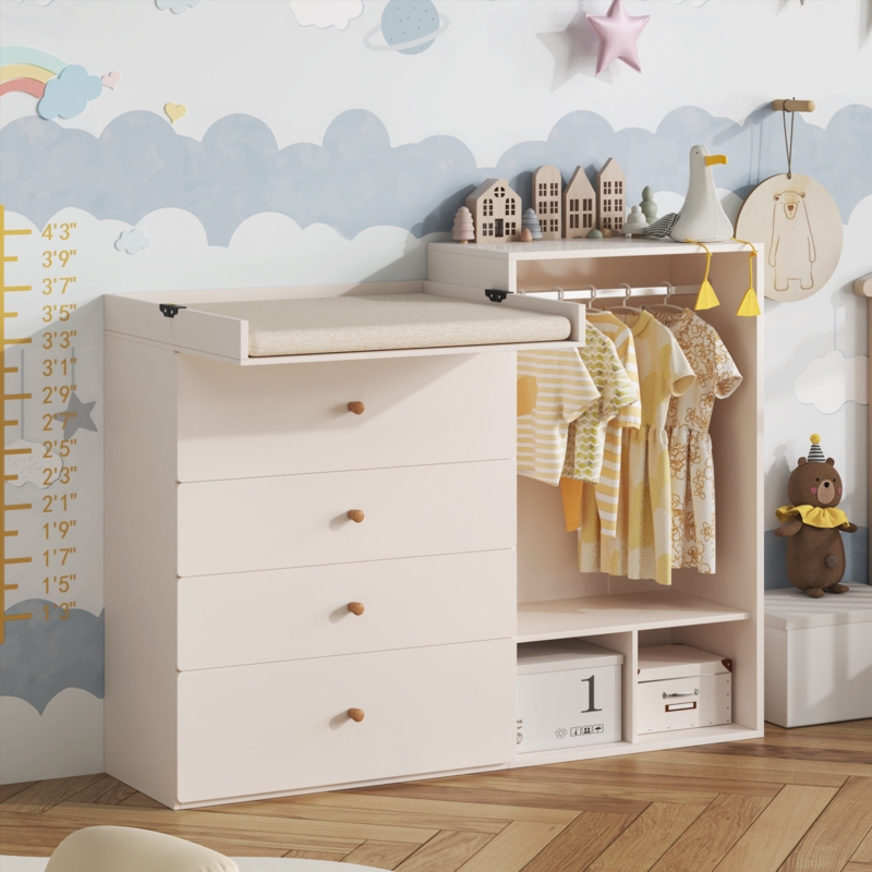 All In One Baby Dresser Rack with Integrated Arched Mirror