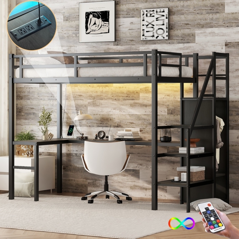 All-in-One Twin XL Loft Bed Workstation Wardrobe
