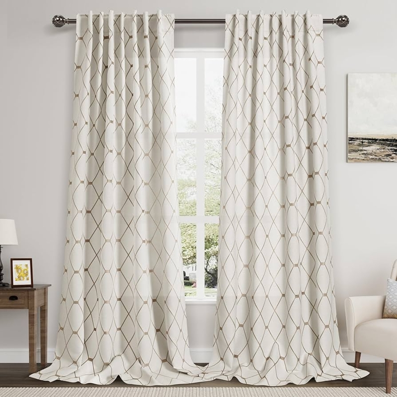 Amazon.com: Brown Geometric Pattern Beige Curtains for Living Room 90  Inches Long Back Tab and Rod Pocket 50% Blackout Curtain Elegant Rustic  Farmhouse Decor Drapes for Bedroom Dinner Room 52x90, 2 Panels :