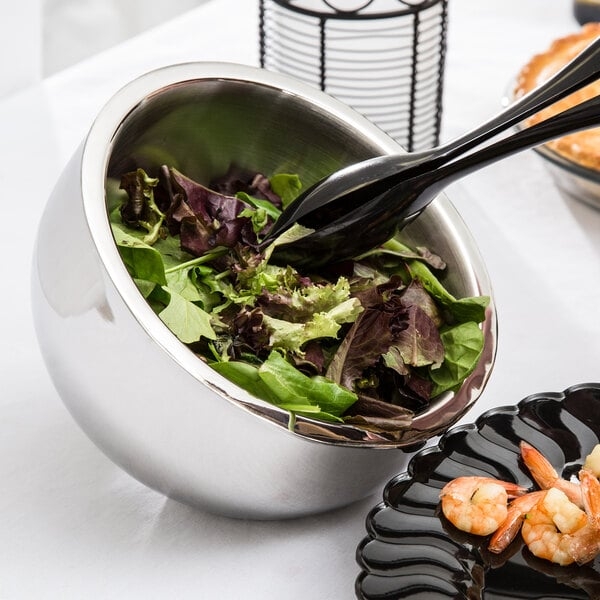 Angled Serving Bowl, Sleek Polished Stainless Steel with Double Wall Rim