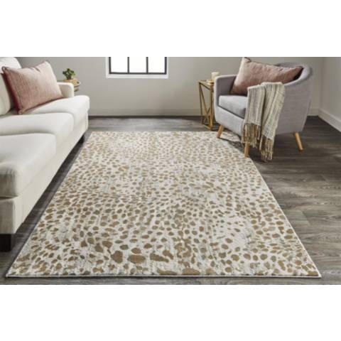 Animal Print Area Rug, Metallic Highlights, Brown & Ivory, Glam Style