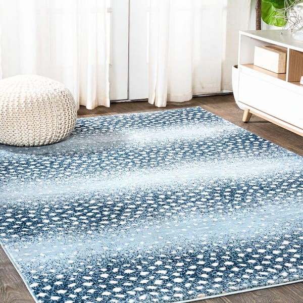 Antelope Print Area Rug, Blue & Cream, Animal Hide Pattern, Modern Glam