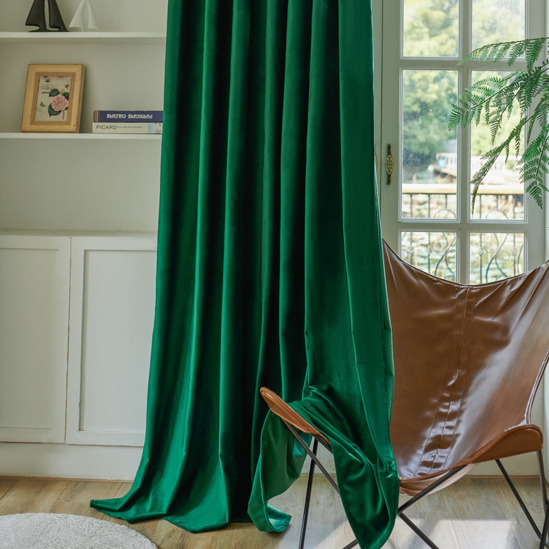 Antique Bronze Grommet Curtain Panels Forest Green Velvet