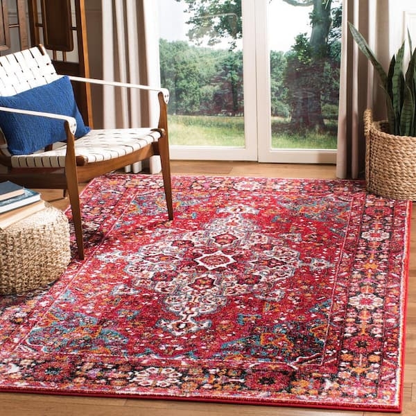 Antique Distressed Medallion Area Rug Red Navy