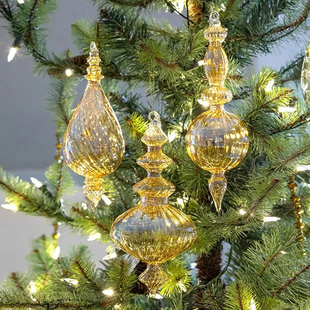 Antique Glass Finial Ornaments with Distressed Metallic Finish Set