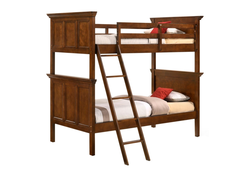 Antique White Bunk Bed Traditional Slatted Design Integrated Ladder