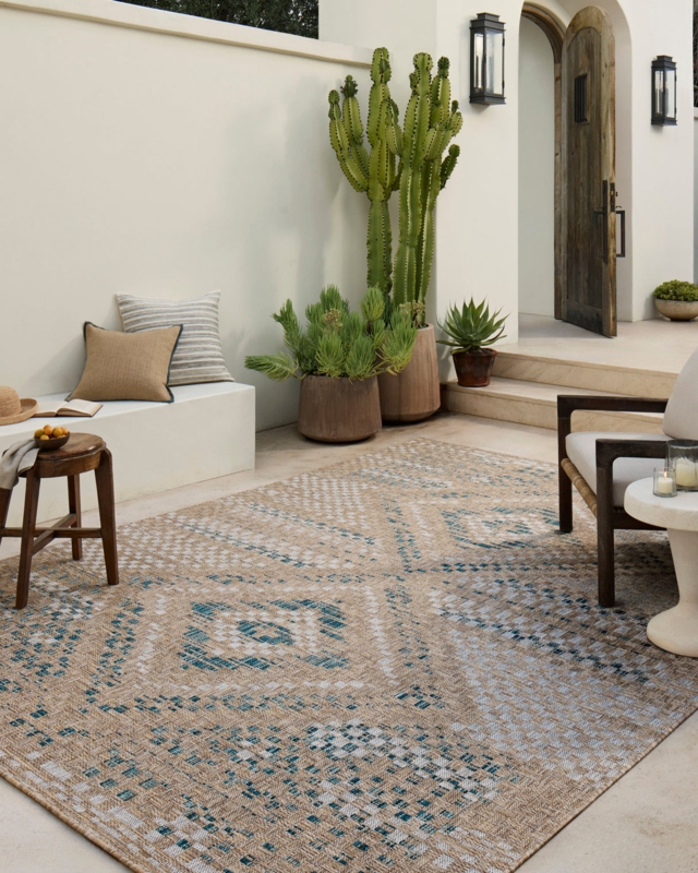 Aqua Area Rug, Braided Tassels, Diamond Weave, Boho Style