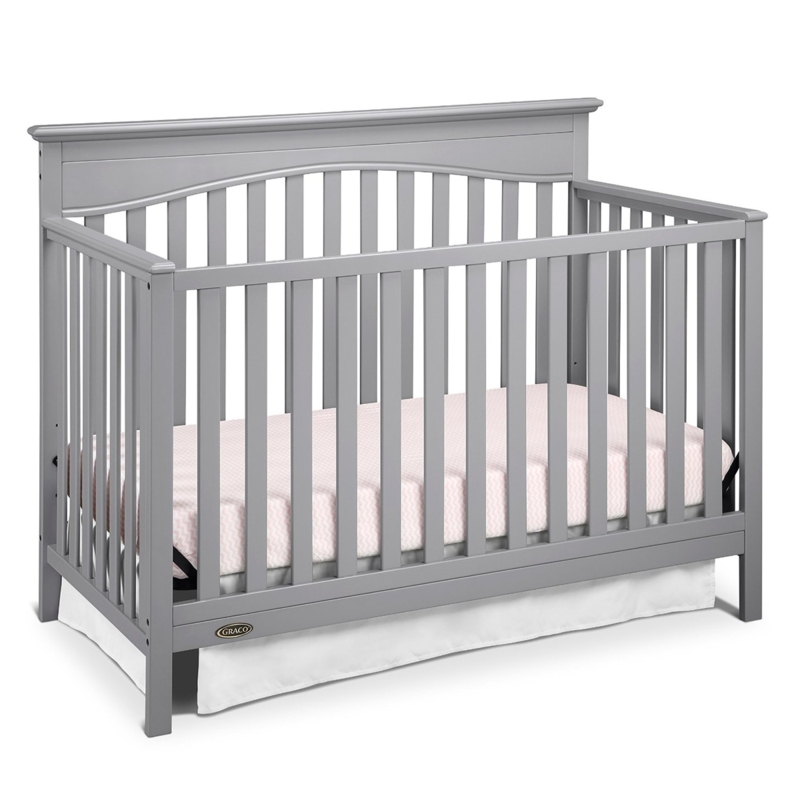 Arched Back Baby Crib in Pebble Gray, Transitional Style
