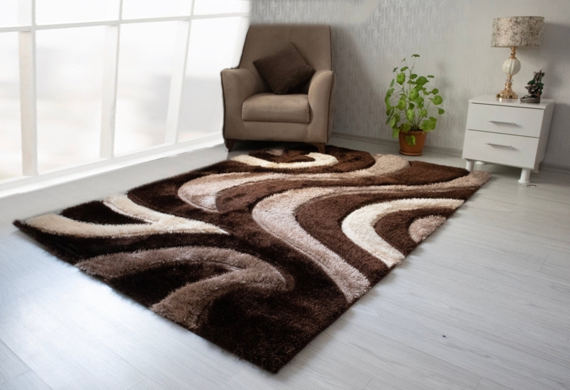 Area Rug 3d Carved Effect High Pile Shag Brown Geometric Area Rug