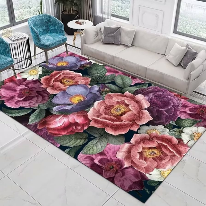 Area Rug 3D Floral Motif, Oversized Pattern, Artistic Palette, Artistic Style