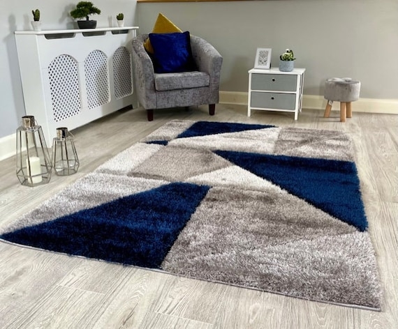 Area Rug 3D Geometric Design High Low Pile Contemporary Carpet