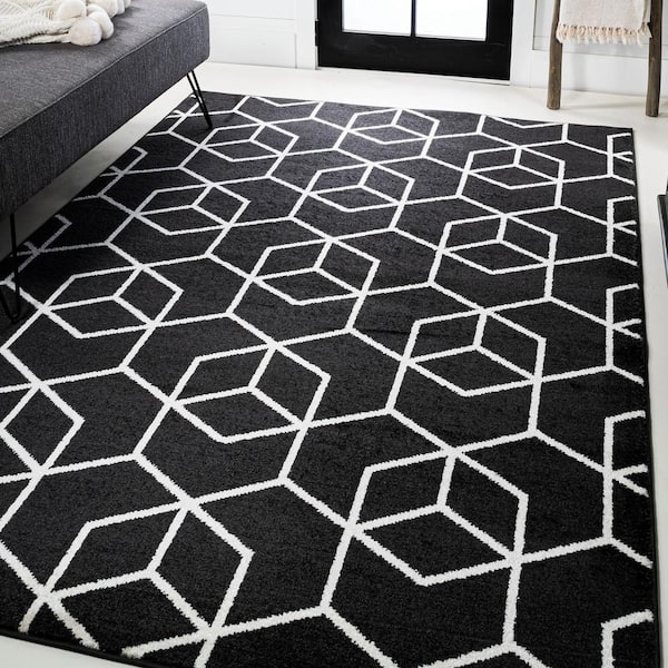 Area Rug 3D Isometric Pattern Monochromatic Palette Geometric
