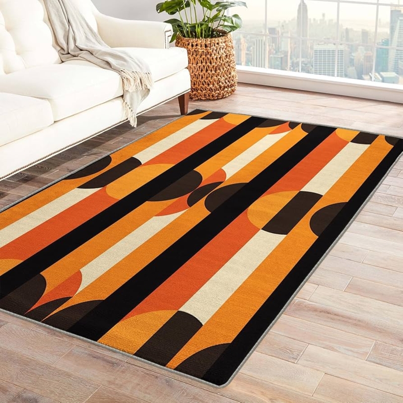 Area Rug 70s Concentric Arches Washable Geometric Carpet Decor