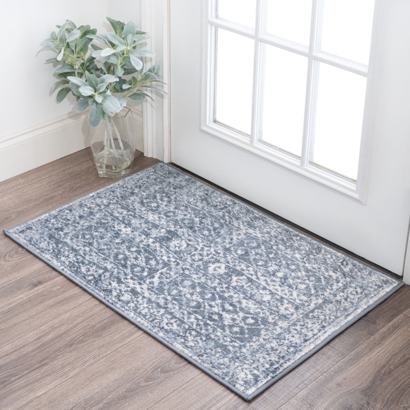 Area Rug Abstract Blue Gray Marbled Contemporary Entryway Mat