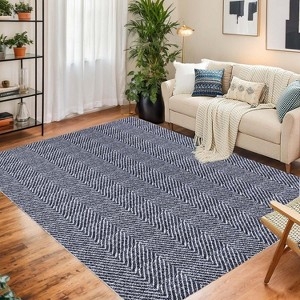 Area Rug Abstract Chevron Print Vibrant Blue Low Pile Contemporary