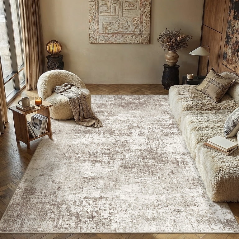 Area Rug, Abstract Distressed Pattern, Farmhouse Living Room Decor