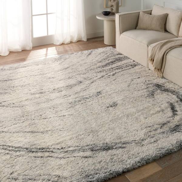 Area Rug Abstract Distressed Pattern Gray Cream Low Pile
