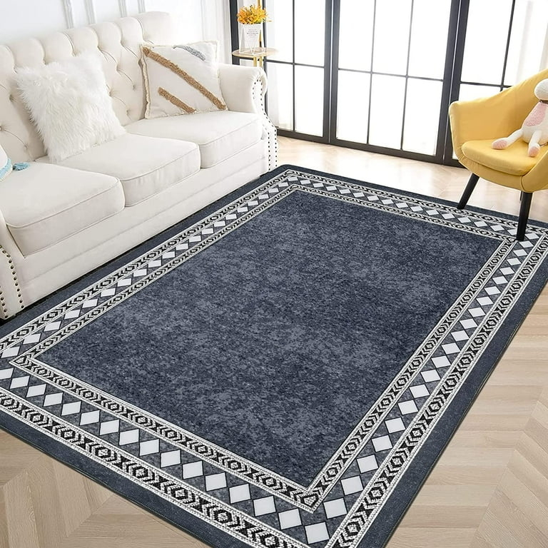 Area Rug Abstract Distressed Pattern Gray Weathered Low Profile